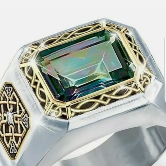 two tone 925/gold plated mystic topaz Male ring - Picture 2 of 2